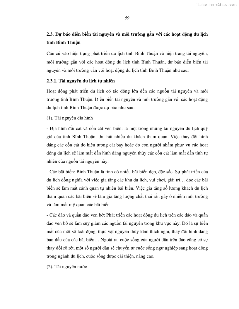 Luận văn thạc sỹ Nghiên cứu đề xuất các giải pháp bảo vệ môi trường theo định hướng phát triển bền vững du lịch tỉnh Bình Thuận - 6 Trang 71