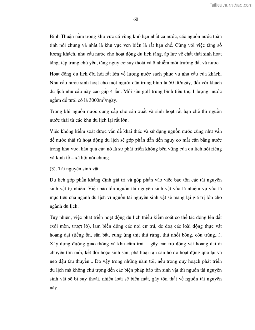 Luận văn thạc sỹ Nghiên cứu đề xuất các giải pháp bảo vệ môi trường theo định hướng phát triển bền vững du lịch tỉnh Bình Thuận - 6 Trang 72