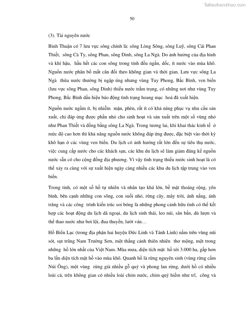 Luận văn thạc sỹ Nghiên cứu đề xuất các giải pháp bảo vệ môi trường theo định hướng phát triển bền vững du lịch tỉnh Bình Thuận - 6 Trang 62