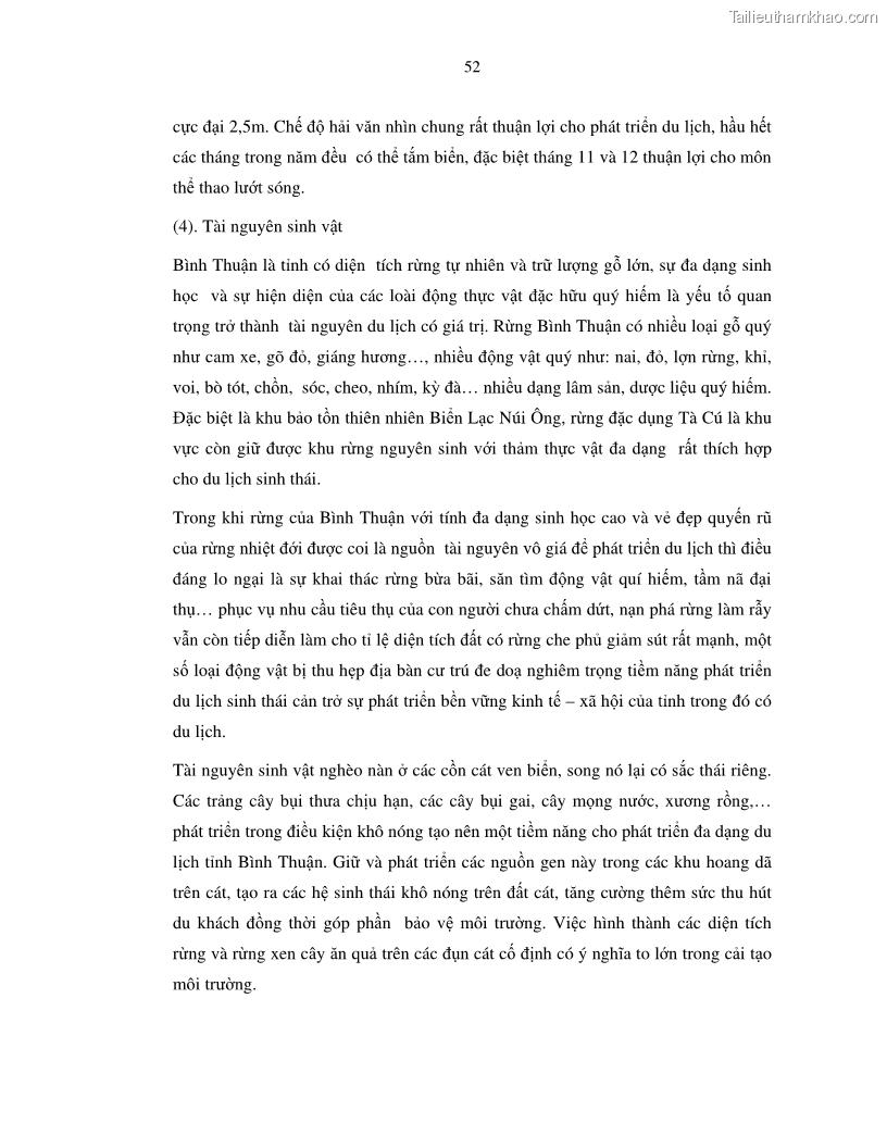 Luận văn thạc sỹ Nghiên cứu đề xuất các giải pháp bảo vệ môi trường theo định hướng phát triển bền vững du lịch tỉnh Bình Thuận - 6 Trang 64