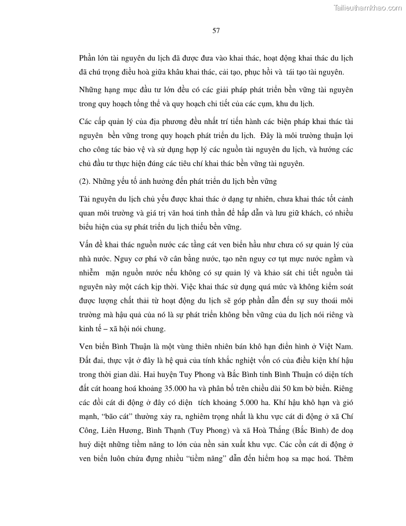 Luận văn thạc sỹ Nghiên cứu đề xuất các giải pháp bảo vệ môi trường theo định hướng phát triển bền vững du lịch tỉnh Bình Thuận - 6 Trang 69