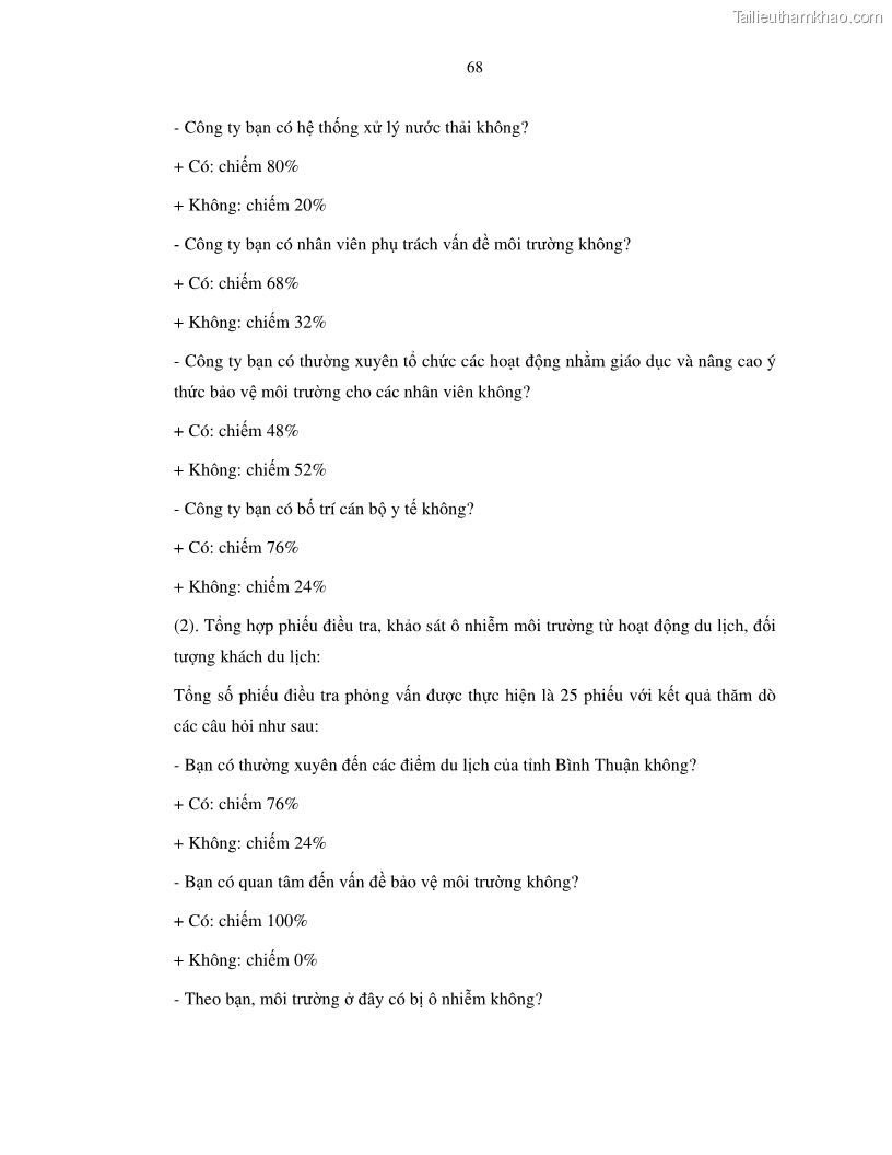 Luận văn thạc sỹ Nghiên cứu đề xuất các giải pháp bảo vệ môi trường theo định hướng phát triển bền vững du lịch tỉnh Bình Thuận - 7 Trang 80