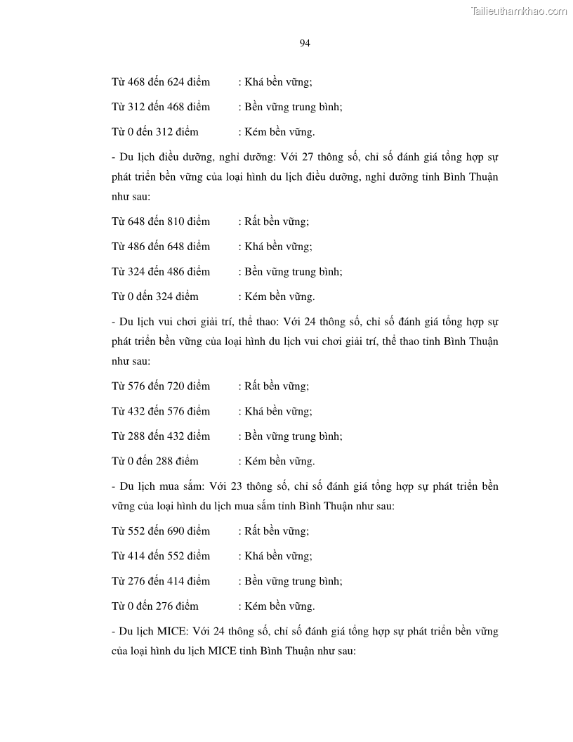 Luận văn thạc sỹ Nghiên cứu đề xuất các giải pháp bảo vệ môi trường theo định hướng phát triển bền vững du lịch tỉnh Bình Thuận - 9 Trang 106