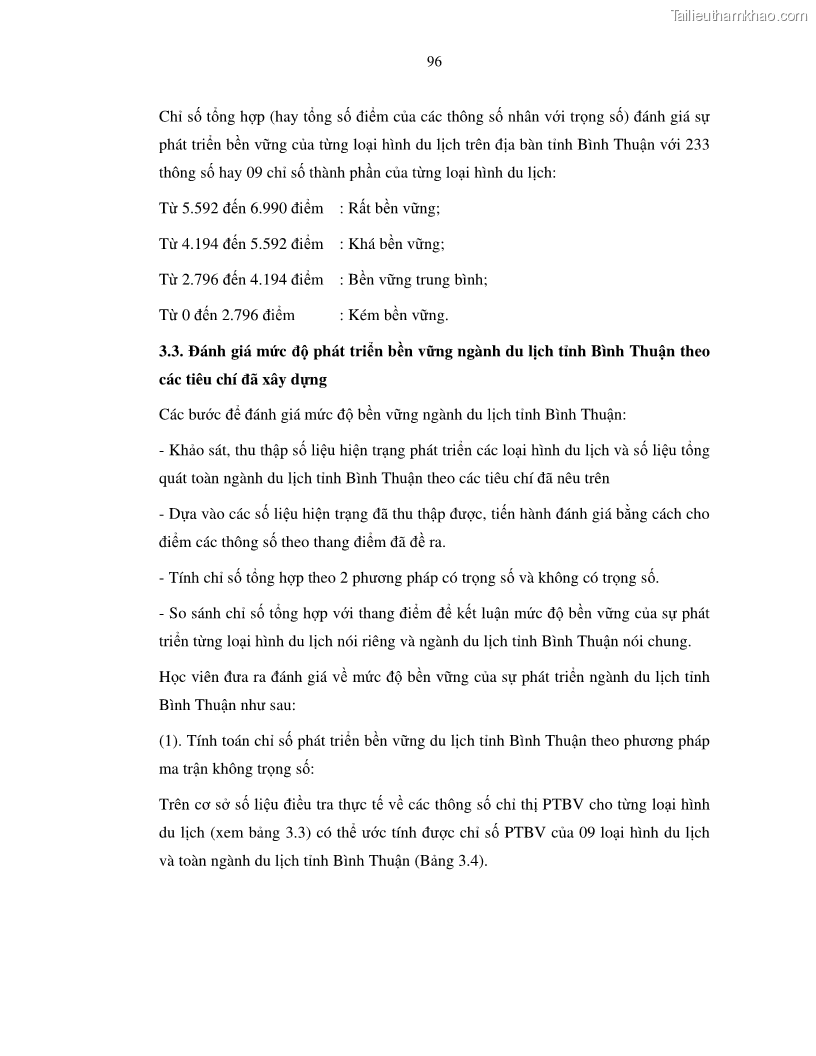 Luận văn thạc sỹ Nghiên cứu đề xuất các giải pháp bảo vệ môi trường theo định hướng phát triển bền vững du lịch tỉnh Bình Thuận - 9 Trang 108
