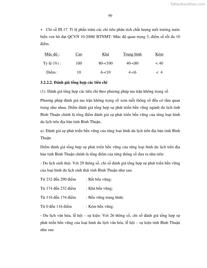 Luận văn thạc sỹ Nghiên cứu đề xuất các giải pháp bảo vệ môi trường theo định hướng phát triển bền vững du lịch tỉnh Bình Thuận - 9 Trang 102