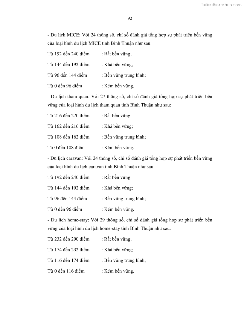 Luận văn thạc sỹ Nghiên cứu đề xuất các giải pháp bảo vệ môi trường theo định hướng phát triển bền vững du lịch tỉnh Bình Thuận - 9 Trang 104