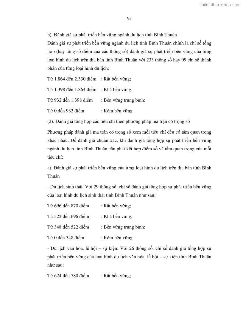 Luận văn thạc sỹ Nghiên cứu đề xuất các giải pháp bảo vệ môi trường theo định hướng phát triển bền vững du lịch tỉnh Bình Thuận - 9 Trang 105