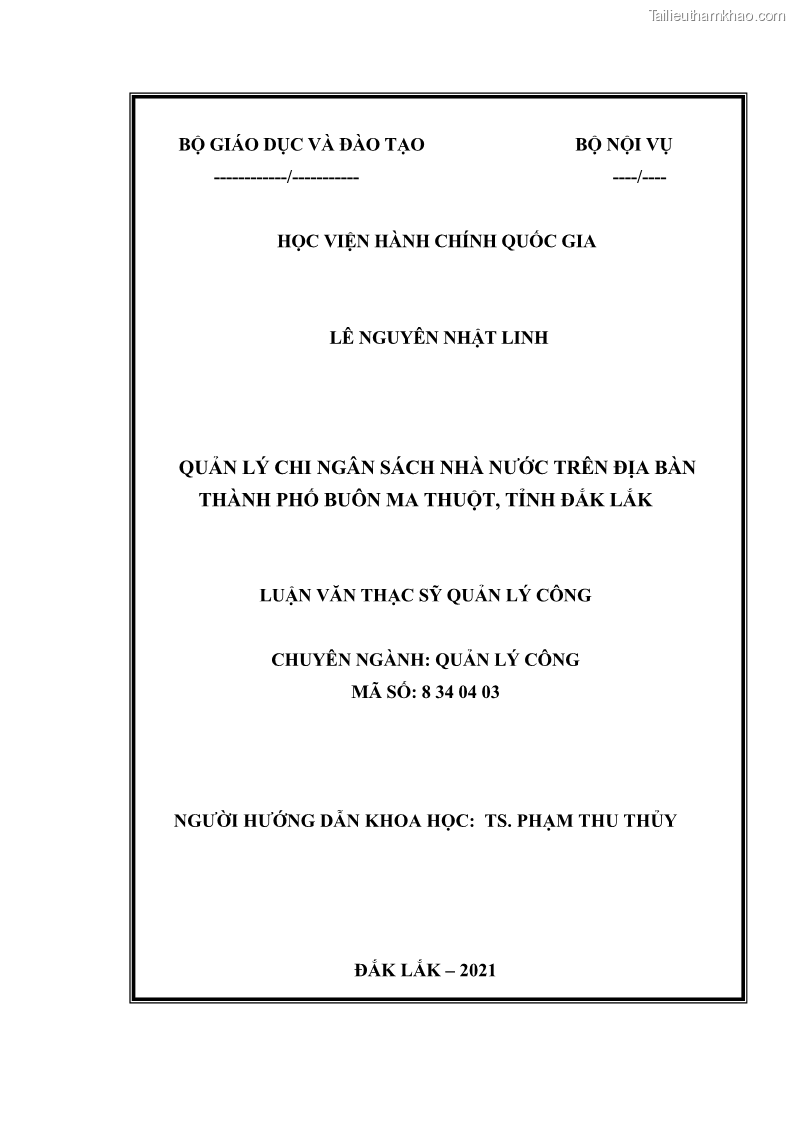Luận văn thạc sĩ quản lý công Quản lý chi ngân sách nhà nước trên địa bàn thành phố Buôn Ma Thuột, tỉnh Đắk Lắk - 1 Trang 2