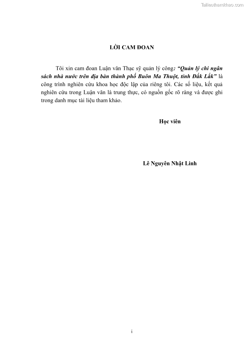 Luận văn thạc sĩ quản lý công Quản lý chi ngân sách nhà nước trên địa bàn thành phố Buôn Ma Thuột, tỉnh Đắk Lắk - 1 Trang 3