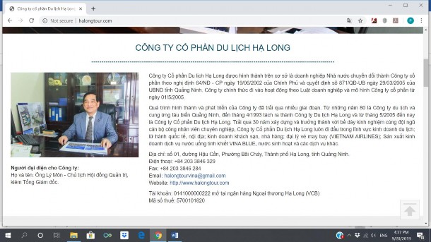 Ngay bên dưới là phần giới thiệu về công ty và người đại diện… không 2