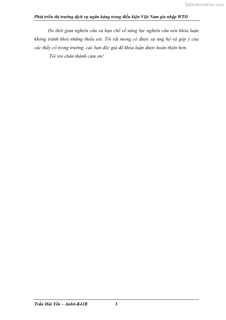 Khóa luận tốt nghiệp Phát triển thị trường dịch vụ ngân hàng trong điều kiện Việt Nam gia nhập WTO - 1 Trang 10