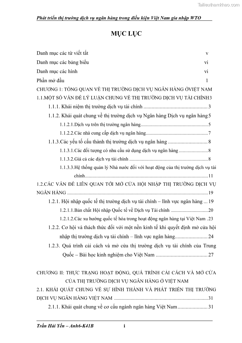 Khóa luận tốt nghiệp Phát triển thị trường dịch vụ ngân hàng trong điều kiện Việt Nam gia nhập WTO - 1 Trang 2