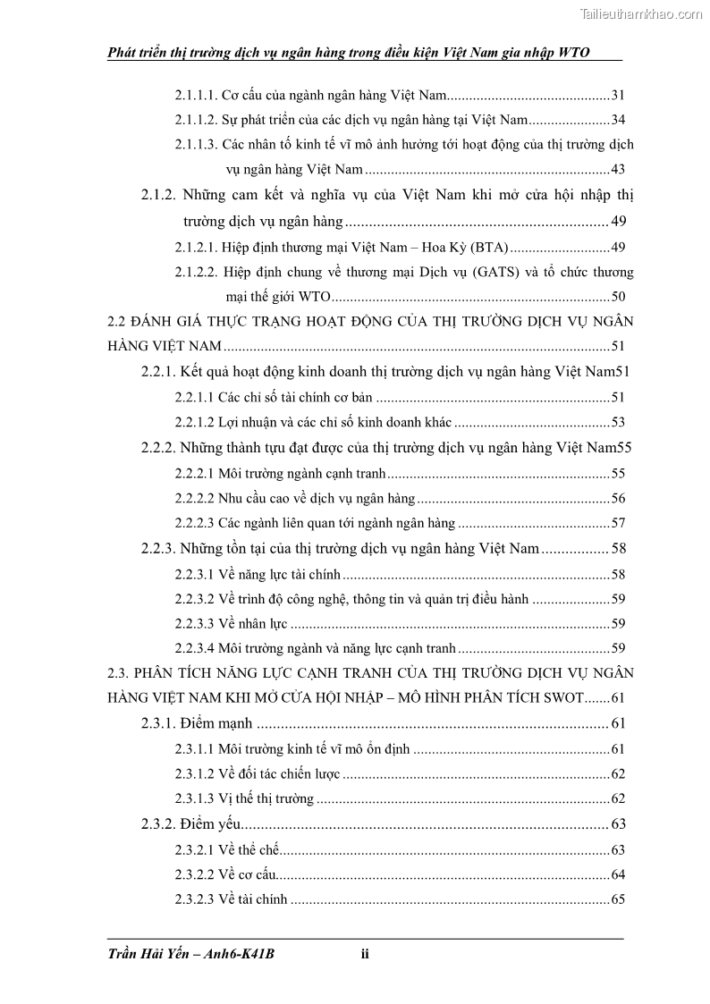 Khóa luận tốt nghiệp Phát triển thị trường dịch vụ ngân hàng trong điều kiện Việt Nam gia nhập WTO - 1 Trang 3