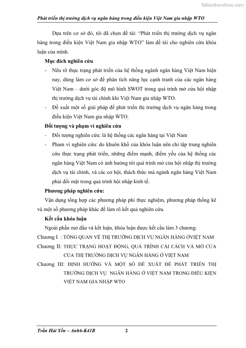 Khóa luận tốt nghiệp Phát triển thị trường dịch vụ ngân hàng trong điều kiện Việt Nam gia nhập WTO - 1 Trang 9