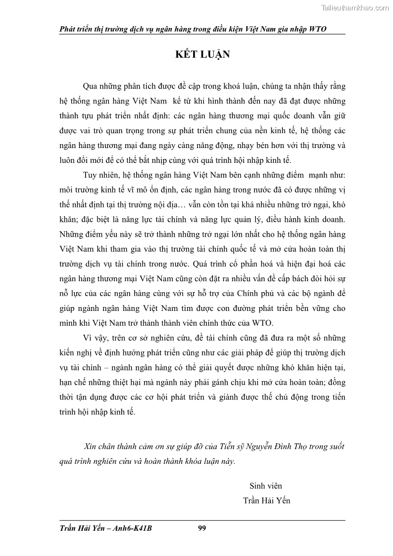 Khóa luận tốt nghiệp Phát triển thị trường dịch vụ ngân hàng trong điều kiện Việt Nam gia nhập WTO - 10 Trang 111