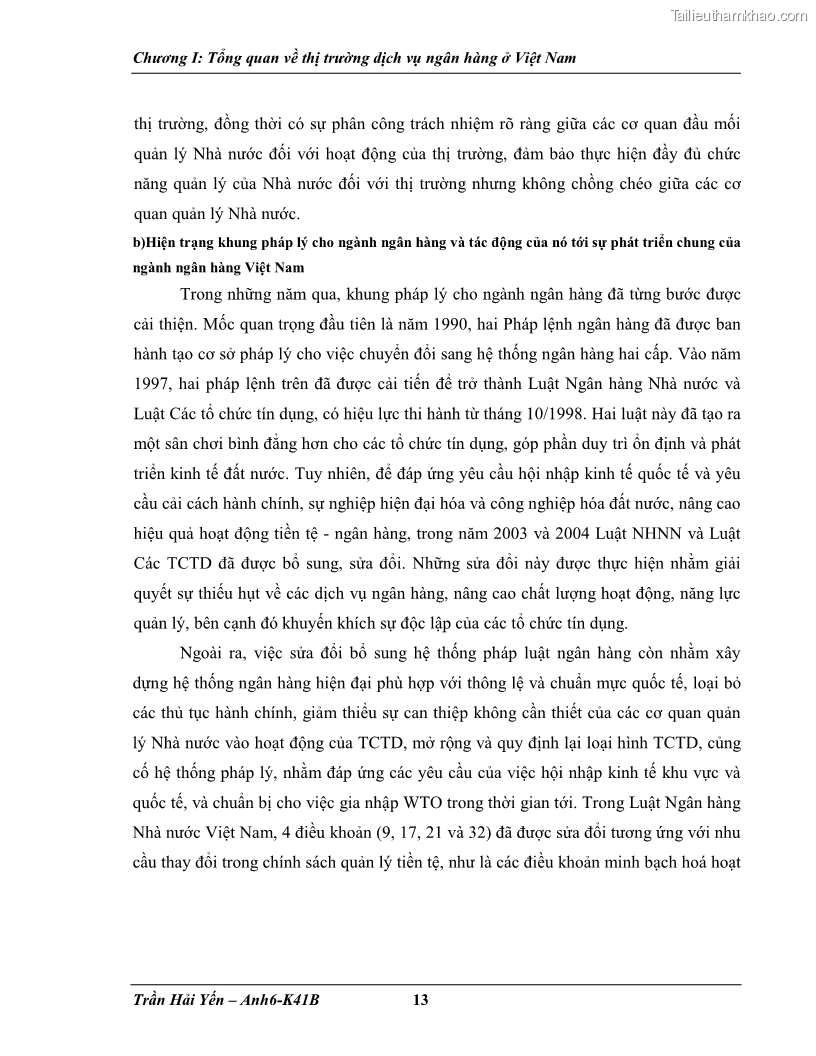 Khóa luận tốt nghiệp Phát triển thị trường dịch vụ ngân hàng trong điều kiện Việt Nam gia nhập WTO - 2 Trang 21