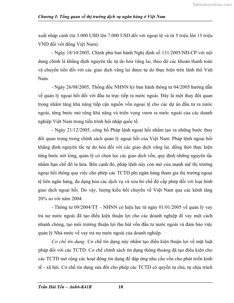 Khóa luận tốt nghiệp Phát triển thị trường dịch vụ ngân hàng trong điều kiện Việt Nam gia nhập WTO - 3 Trang 26