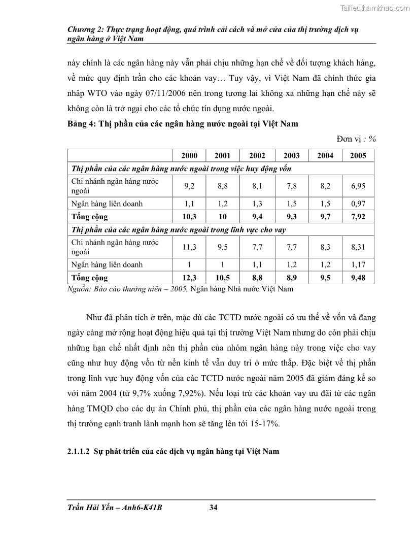 Khóa luận tốt nghiệp Phát triển thị trường dịch vụ ngân hàng trong điều kiện Việt Nam gia nhập WTO - 4 Trang 43