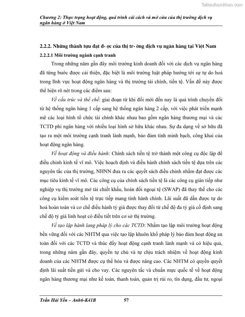 Khóa luận tốt nghiệp Phát triển thị trường dịch vụ ngân hàng trong điều kiện Việt Nam gia nhập WTO - 6 Trang 66