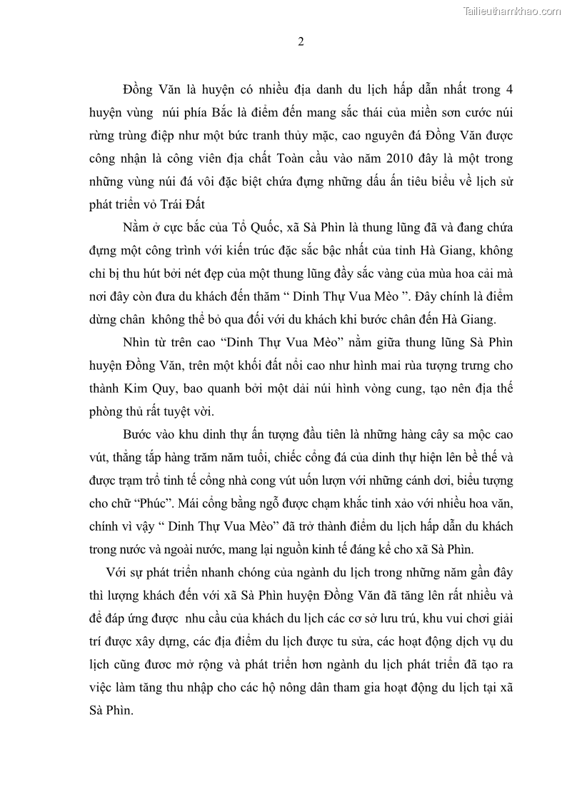 Khoá luận tốt nghiệp đại học Giải pháp phát triển du lịch cộng đồng tại địa bàn xã Sà Phìn, huyện Đồng Văn, tỉnh Hà Giang - 1 Trang 10