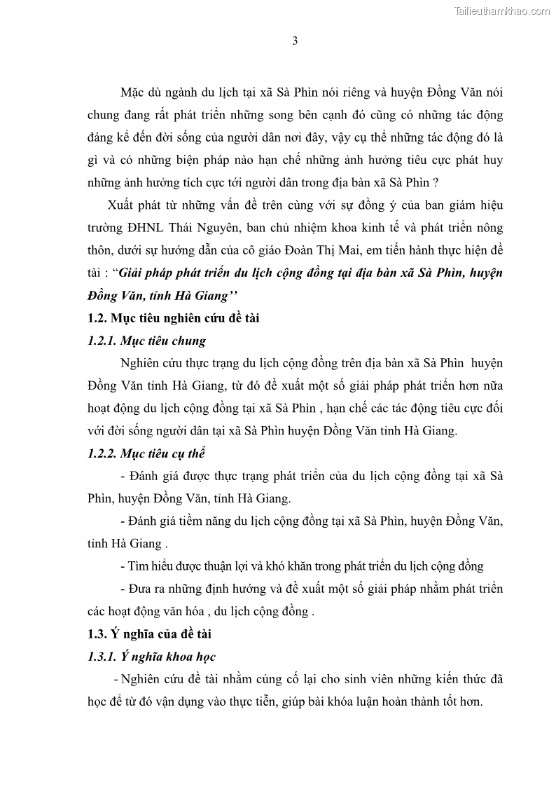 Khoá luận tốt nghiệp đại học Giải pháp phát triển du lịch cộng đồng tại địa bàn xã Sà Phìn, huyện Đồng Văn, tỉnh Hà Giang - 1 Trang 11