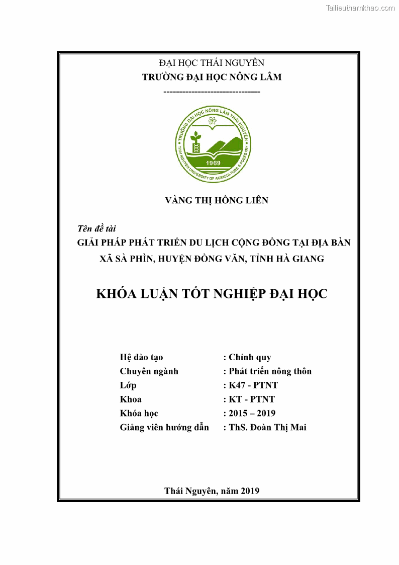 Khoá luận tốt nghiệp đại học Giải pháp phát triển du lịch cộng đồng tại địa bàn xã Sà Phìn, huyện Đồng Văn, tỉnh Hà Giang - 1 Trang 2