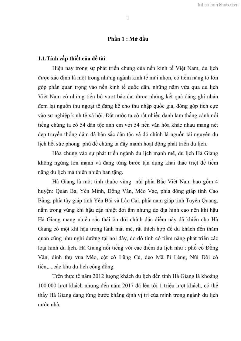 Khoá luận tốt nghiệp đại học Giải pháp phát triển du lịch cộng đồng tại địa bàn xã Sà Phìn, huyện Đồng Văn, tỉnh Hà Giang - 1 Trang 9
