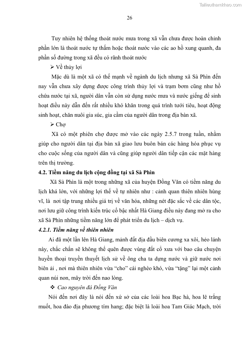 Khoá luận tốt nghiệp đại học Giải pháp phát triển du lịch cộng đồng tại địa bàn xã Sà Phìn, huyện Đồng Văn, tỉnh Hà Giang - 3 Trang 34