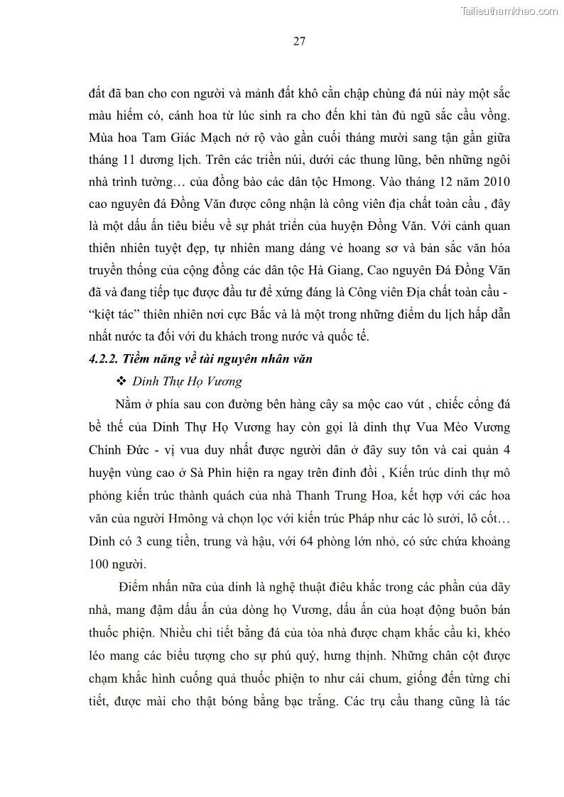 Khoá luận tốt nghiệp đại học Giải pháp phát triển du lịch cộng đồng tại địa bàn xã Sà Phìn, huyện Đồng Văn, tỉnh Hà Giang - 3 Trang 35