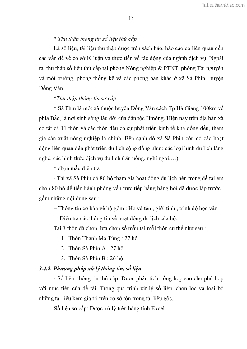 Khoá luận tốt nghiệp đại học Giải pháp phát triển du lịch cộng đồng tại địa bàn xã Sà Phìn, huyện Đồng Văn, tỉnh Hà Giang - 3 Trang 26