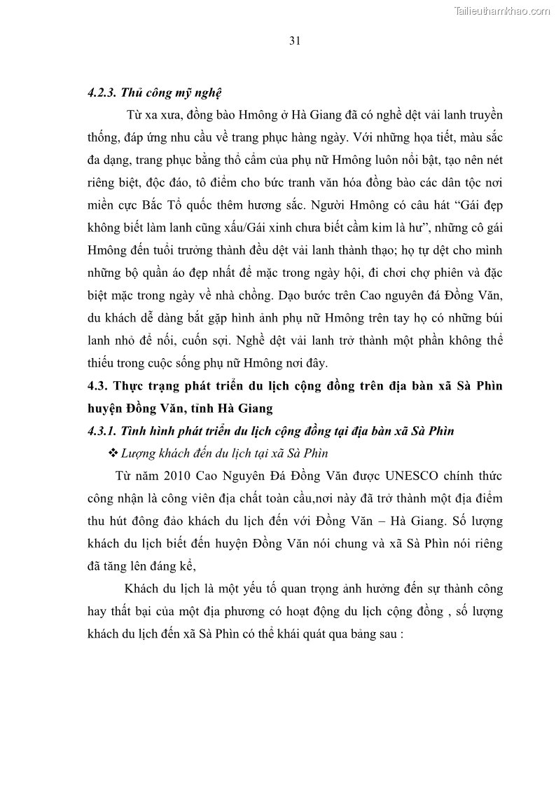 Khoá luận tốt nghiệp đại học Giải pháp phát triển du lịch cộng đồng tại địa bàn xã Sà Phìn, huyện Đồng Văn, tỉnh Hà Giang - 4 Trang 39