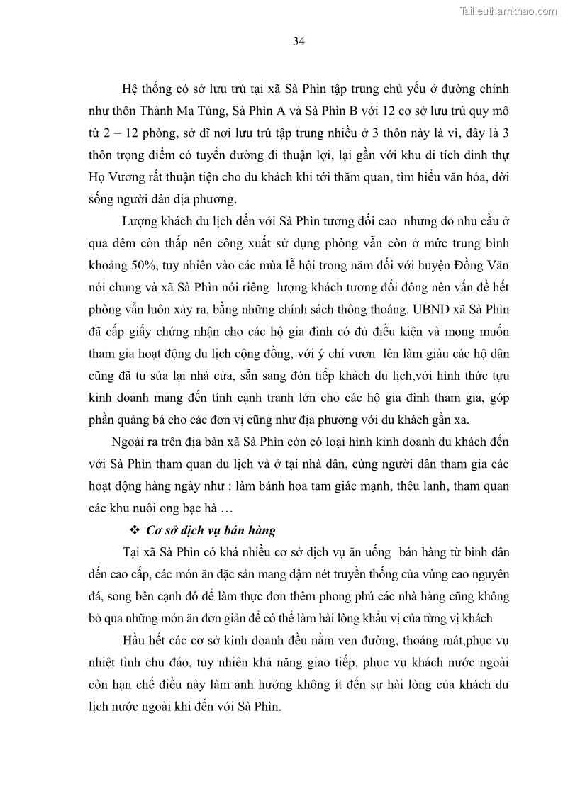 Khoá luận tốt nghiệp đại học Giải pháp phát triển du lịch cộng đồng tại địa bàn xã Sà Phìn, huyện Đồng Văn, tỉnh Hà Giang - 4 Trang 42