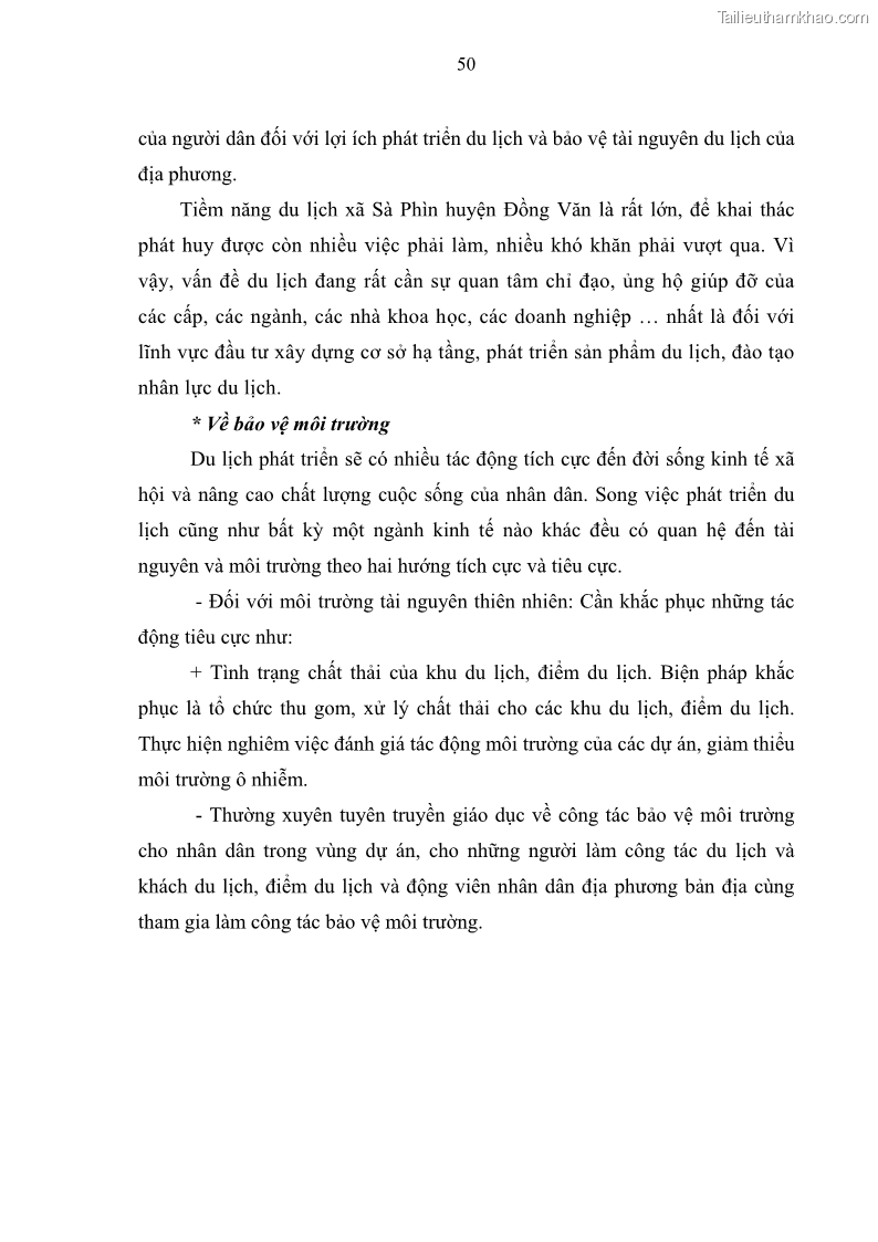 Khoá luận tốt nghiệp đại học Giải pháp phát triển du lịch cộng đồng tại địa bàn xã Sà Phìn, huyện Đồng Văn, tỉnh Hà Giang - 5 Trang 58