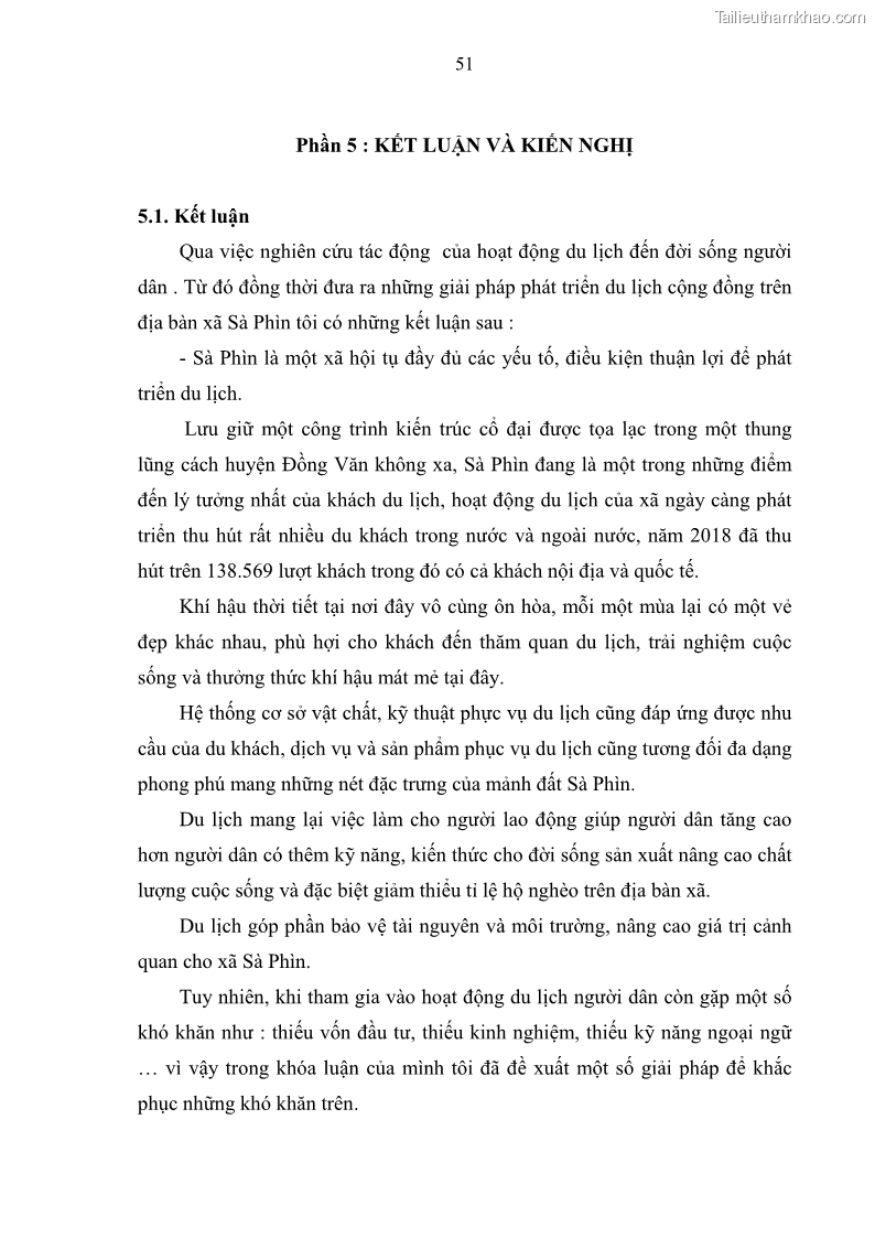 Khoá luận tốt nghiệp đại học Giải pháp phát triển du lịch cộng đồng tại địa bàn xã Sà Phìn, huyện Đồng Văn, tỉnh Hà Giang - 5 Trang 59
