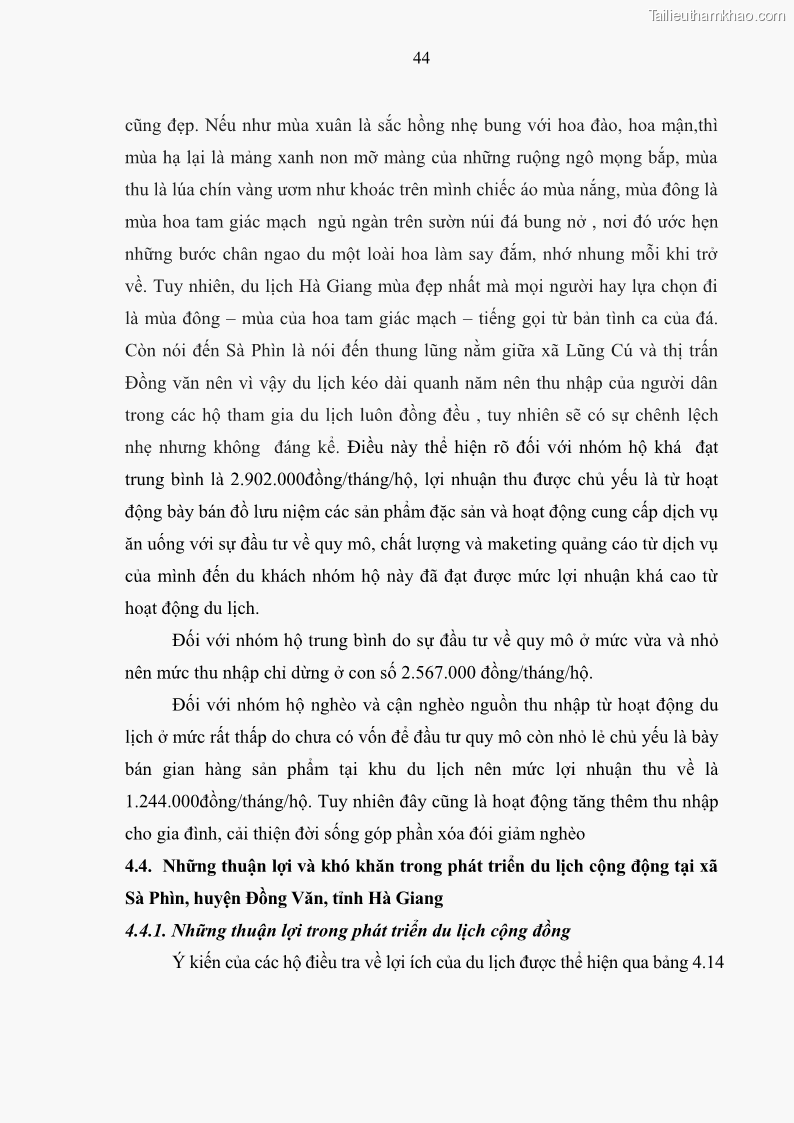 Khoá luận tốt nghiệp đại học Giải pháp phát triển du lịch cộng đồng tại địa bàn xã Sà Phìn, huyện Đồng Văn, tỉnh Hà Giang - 5 Trang 52