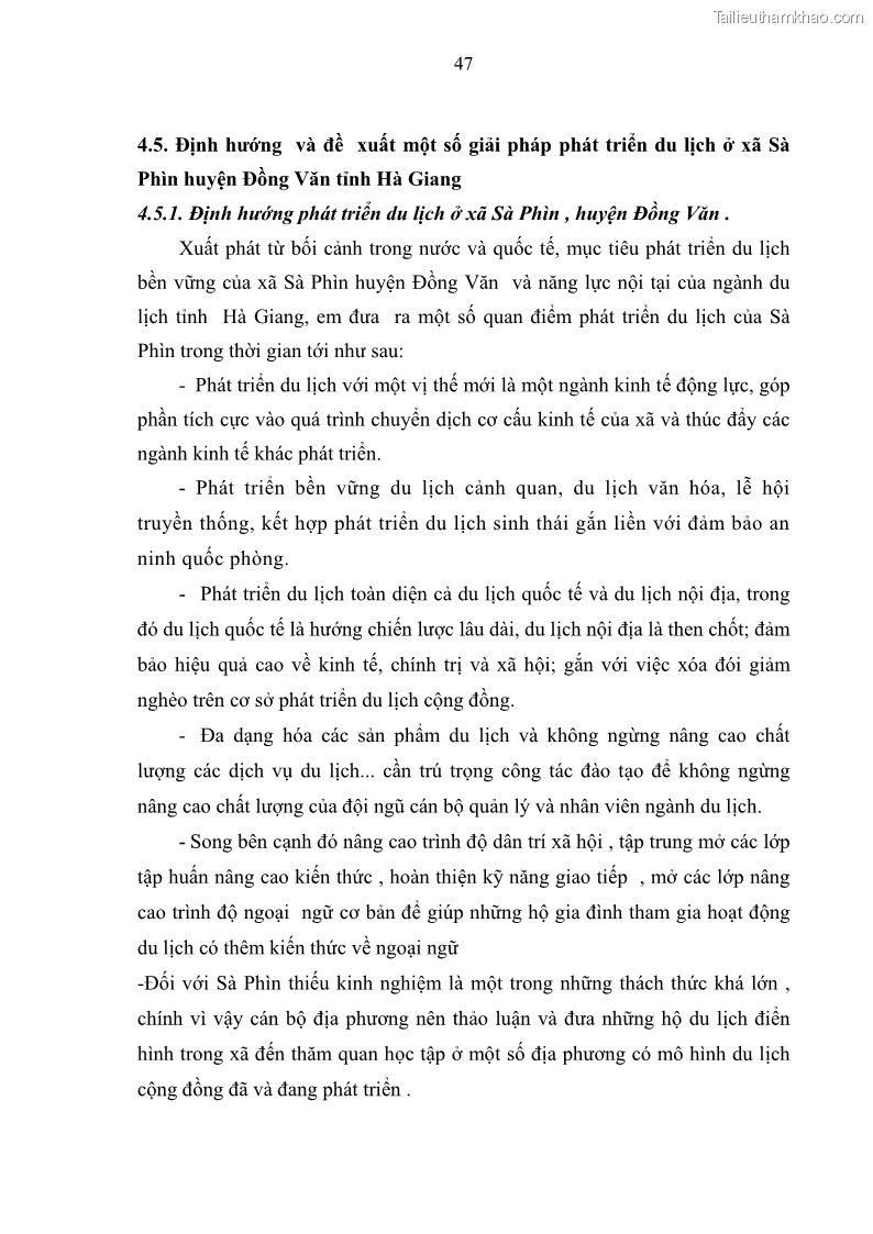 Khoá luận tốt nghiệp đại học Giải pháp phát triển du lịch cộng đồng tại địa bàn xã Sà Phìn, huyện Đồng Văn, tỉnh Hà Giang - 5 Trang 55