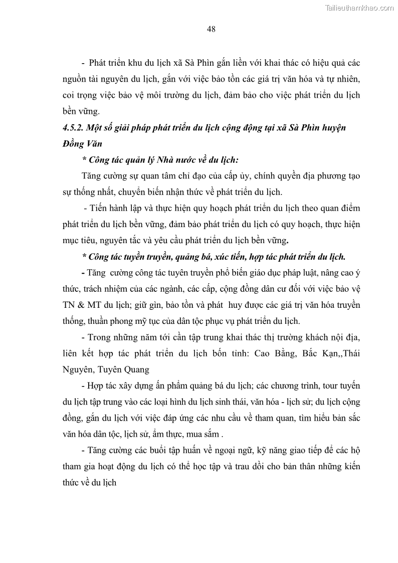 Khoá luận tốt nghiệp đại học Giải pháp phát triển du lịch cộng đồng tại địa bàn xã Sà Phìn, huyện Đồng Văn, tỉnh Hà Giang - 5 Trang 56