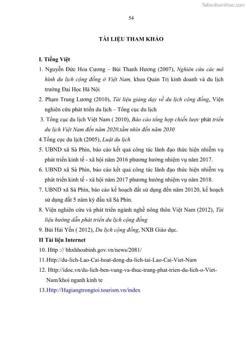 Khoá luận tốt nghiệp đại học Giải pháp phát triển du lịch cộng đồng tại địa bàn xã Sà Phìn, huyện Đồng Văn, tỉnh Hà Giang - 6 Trang 62