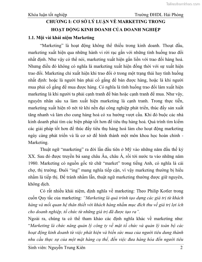 Khóa luận tốt nghiệp quản trị doanh nghiệp Hoàn thiện công tác marketing tại Công ty TNHH thương mại dịch vụ du lịch Khánh Trình - 1 Trang 12
