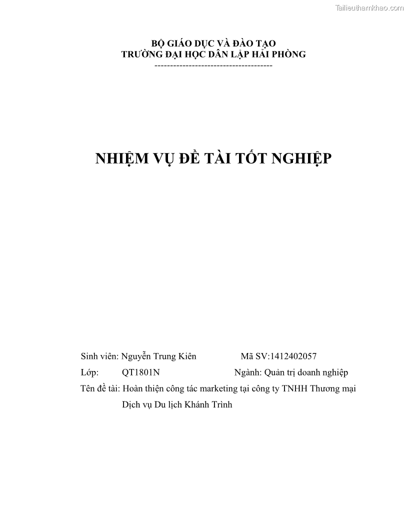 Khóa luận tốt nghiệp quản trị doanh nghiệp Hoàn thiện công tác marketing tại Công ty TNHH thương mại dịch vụ du lịch Khánh Trình - 1 Trang 3