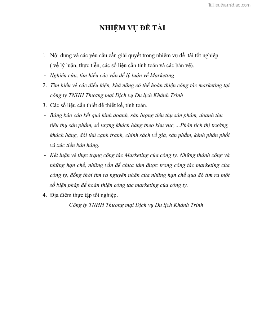 Khóa luận tốt nghiệp quản trị doanh nghiệp Hoàn thiện công tác marketing tại Công ty TNHH thương mại dịch vụ du lịch Khánh Trình - 1 Trang 4