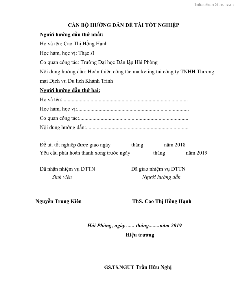 Khóa luận tốt nghiệp quản trị doanh nghiệp Hoàn thiện công tác marketing tại Công ty TNHH thương mại dịch vụ du lịch Khánh Trình - 1 Trang 5