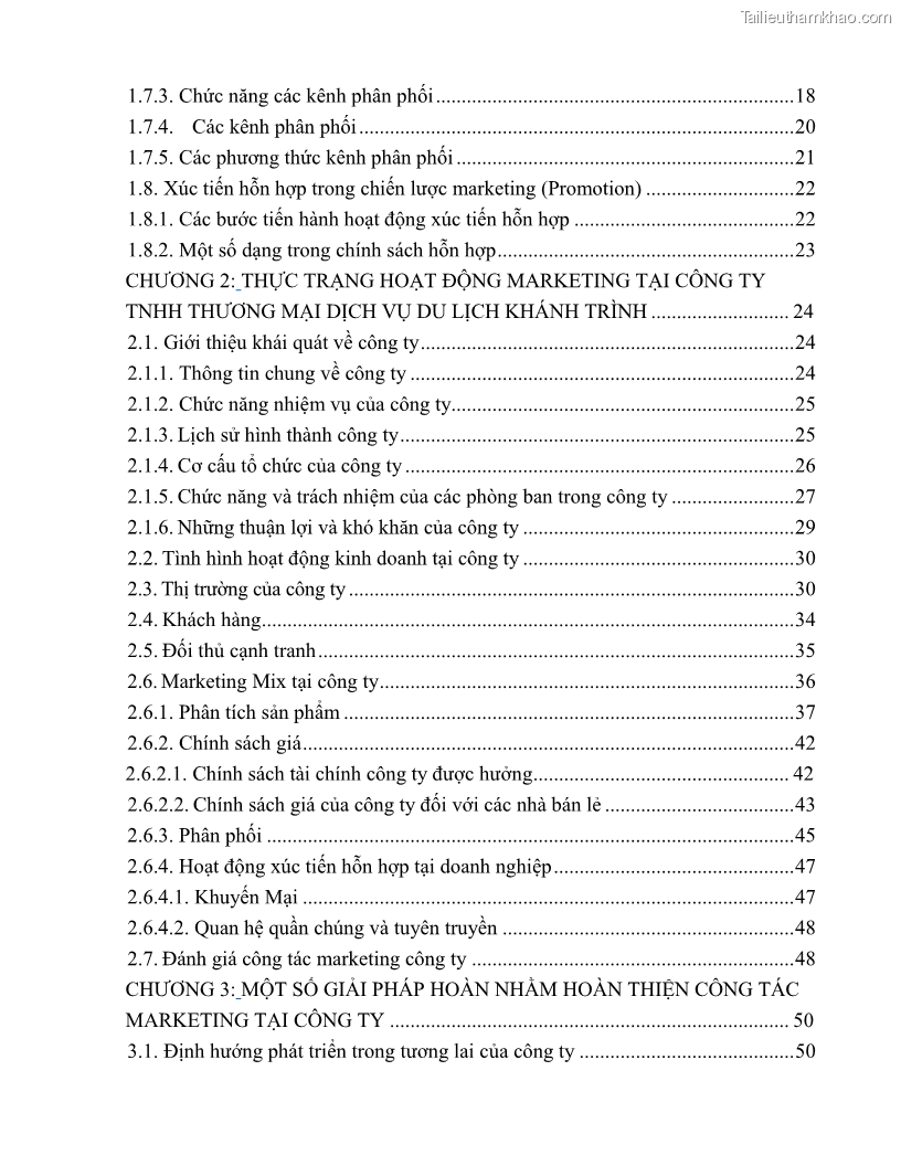 Khóa luận tốt nghiệp quản trị doanh nghiệp Hoàn thiện công tác marketing tại Công ty TNHH thương mại dịch vụ du lịch Khánh Trình - 1 Trang 8