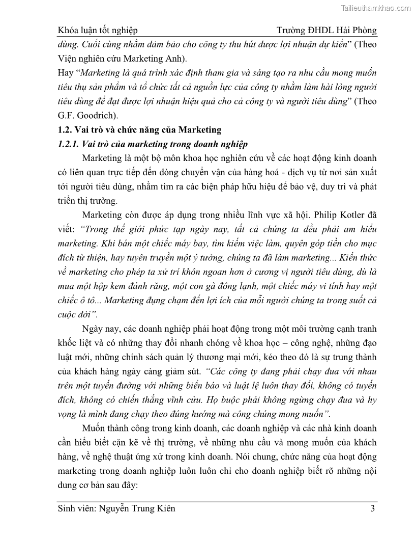 Khóa luận tốt nghiệp quản trị doanh nghiệp Hoàn thiện công tác marketing tại Công ty TNHH thương mại dịch vụ du lịch Khánh Trình - 2 Trang 13