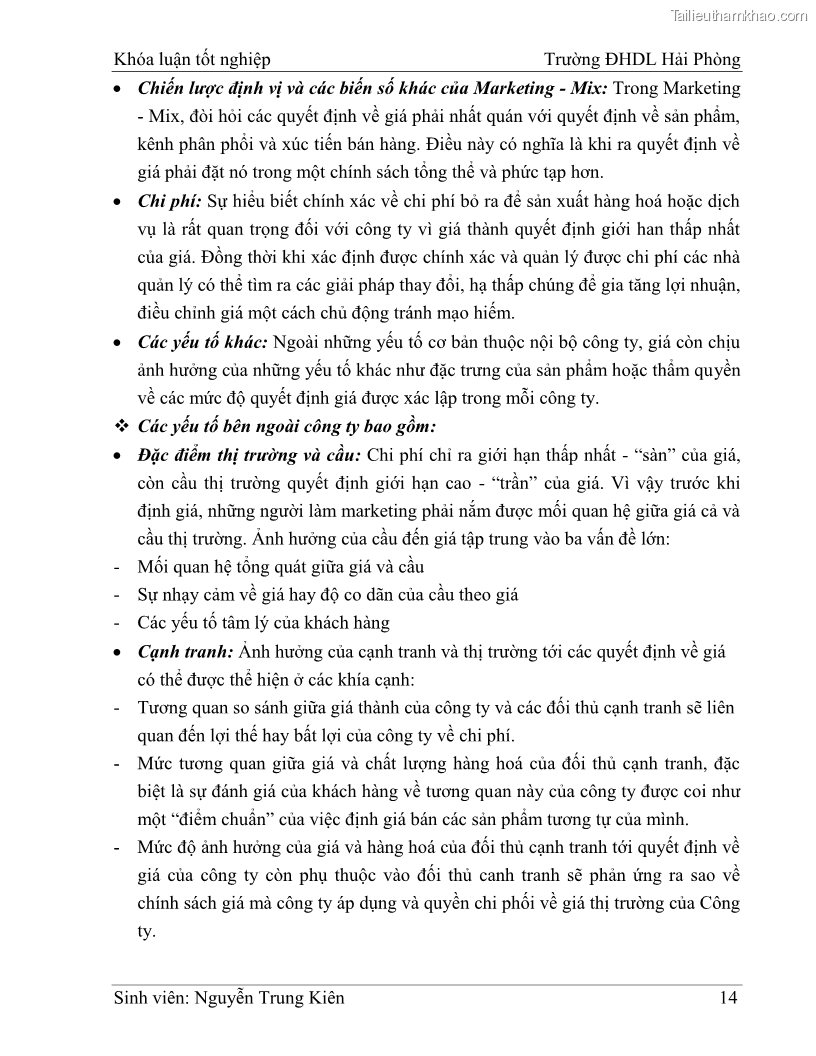 Khóa luận tốt nghiệp quản trị doanh nghiệp Hoàn thiện công tác marketing tại Công ty TNHH thương mại dịch vụ du lịch Khánh Trình - 2 Trang 24