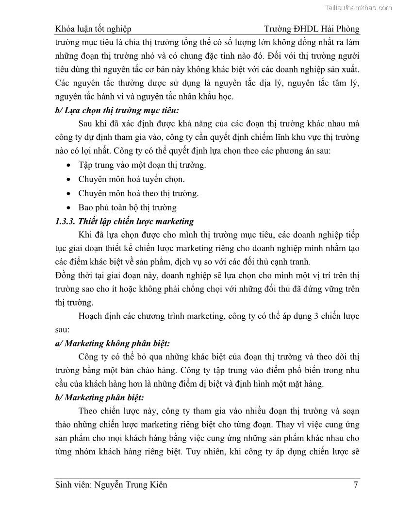 Khóa luận tốt nghiệp quản trị doanh nghiệp Hoàn thiện công tác marketing tại Công ty TNHH thương mại dịch vụ du lịch Khánh Trình - 2 Trang 17