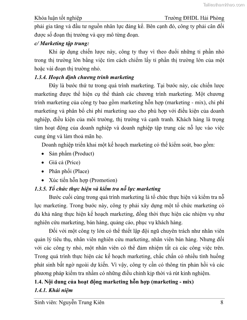 Khóa luận tốt nghiệp quản trị doanh nghiệp Hoàn thiện công tác marketing tại Công ty TNHH thương mại dịch vụ du lịch Khánh Trình - 2 Trang 18