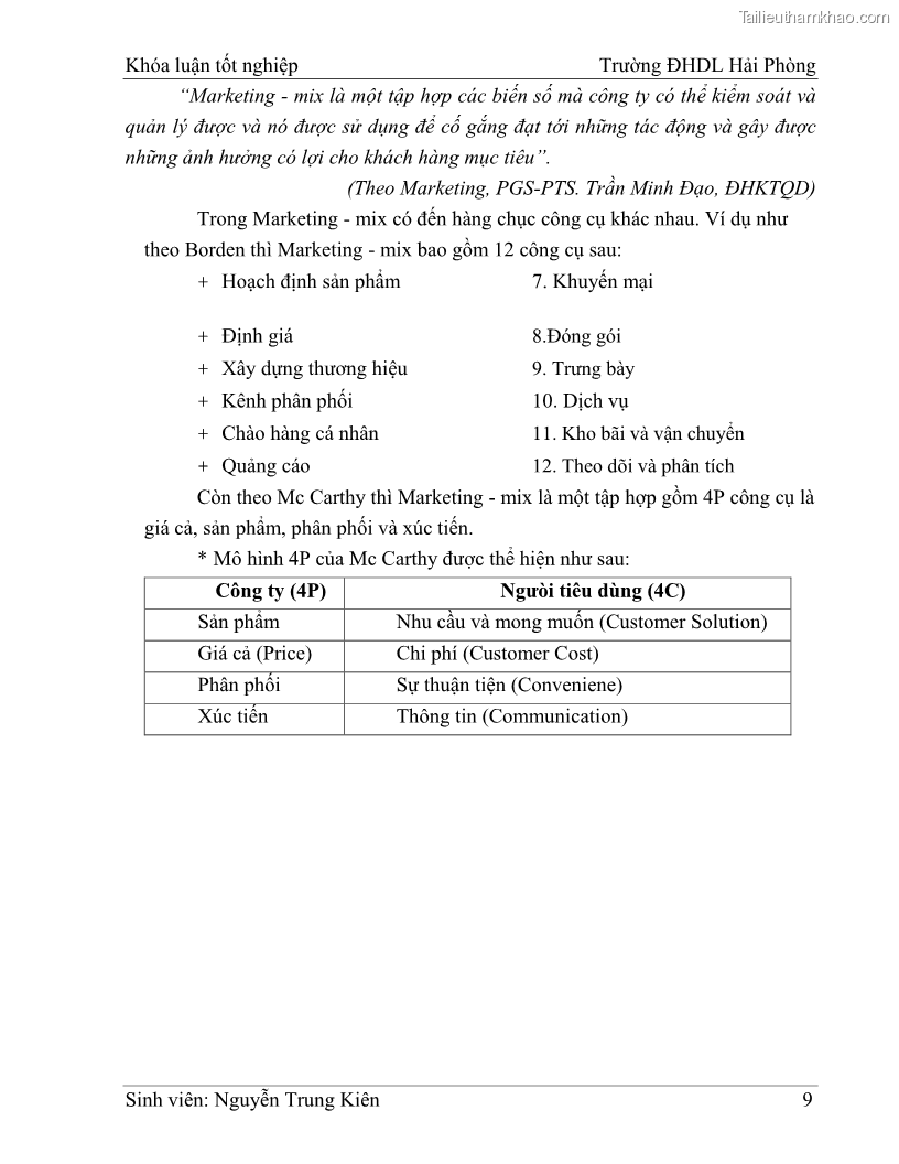 Khóa luận tốt nghiệp quản trị doanh nghiệp Hoàn thiện công tác marketing tại Công ty TNHH thương mại dịch vụ du lịch Khánh Trình - 2 Trang 19