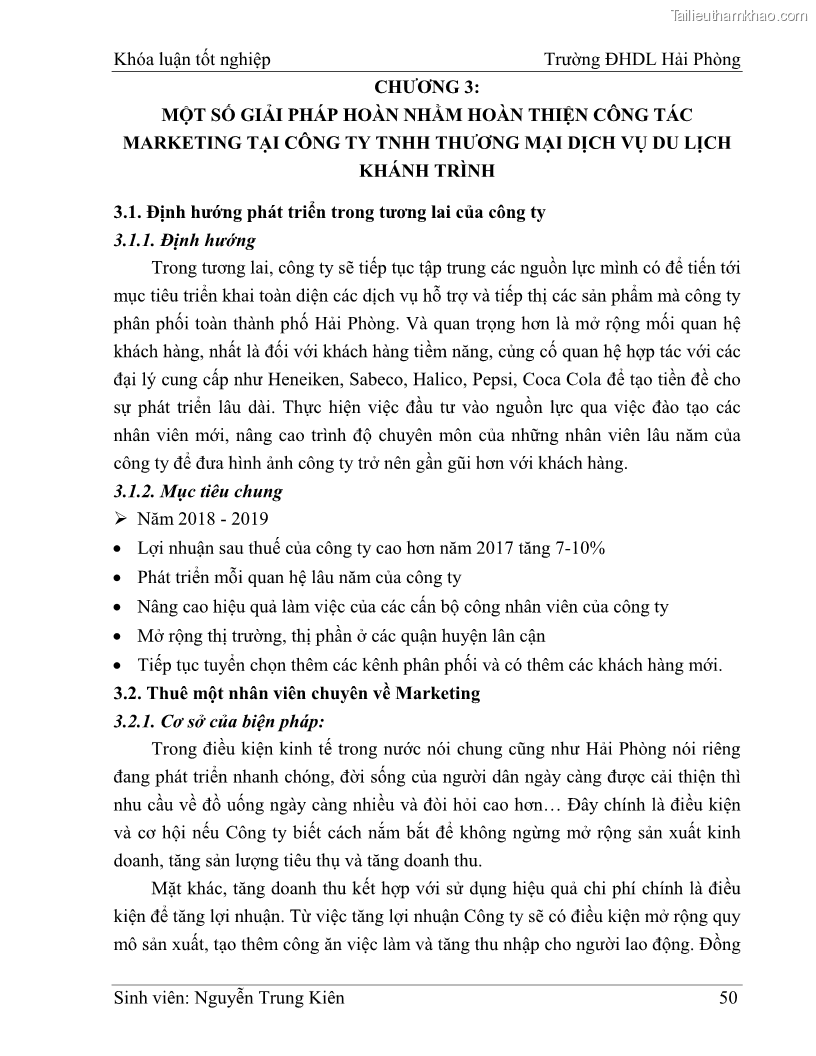 Khóa luận tốt nghiệp quản trị doanh nghiệp Hoàn thiện công tác marketing tại Công ty TNHH thương mại dịch vụ du lịch Khánh Trình - 5 Trang 60
