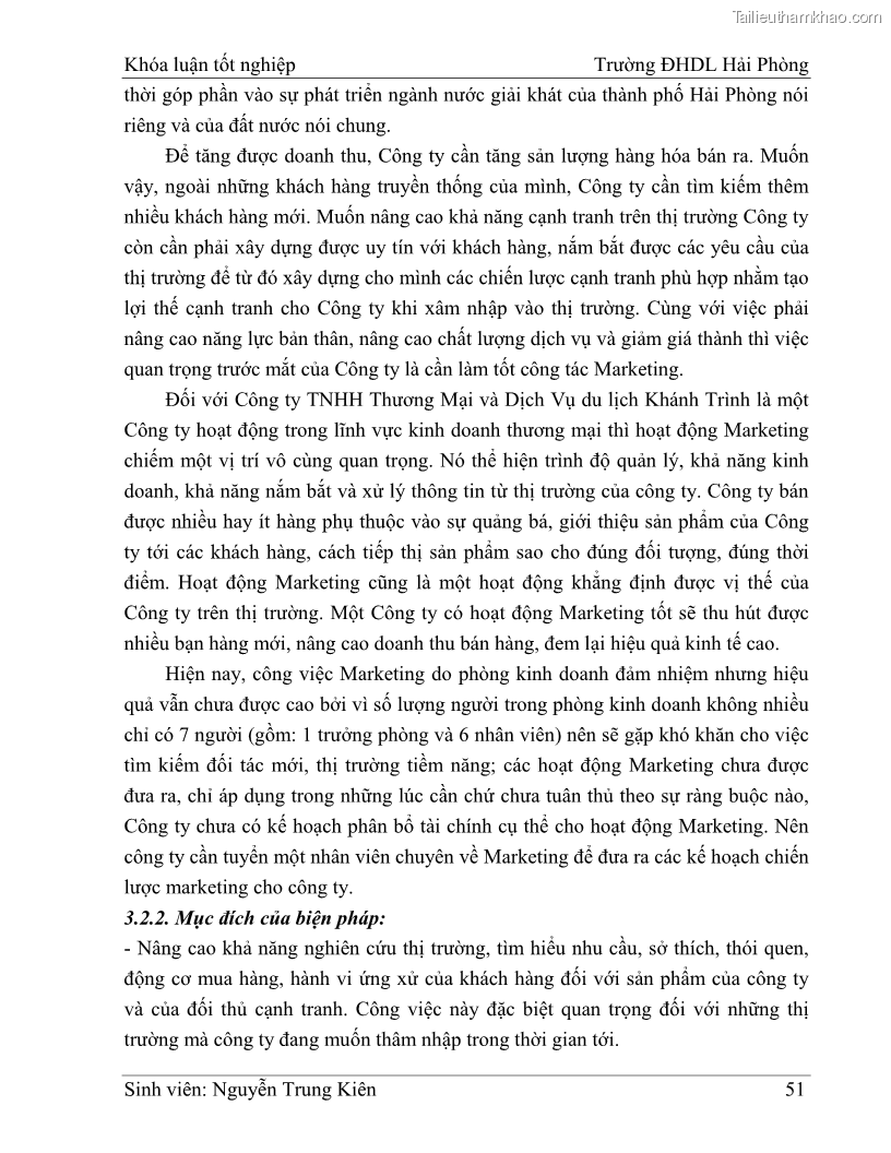 Khóa luận tốt nghiệp quản trị doanh nghiệp Hoàn thiện công tác marketing tại Công ty TNHH thương mại dịch vụ du lịch Khánh Trình - 6 Trang 61